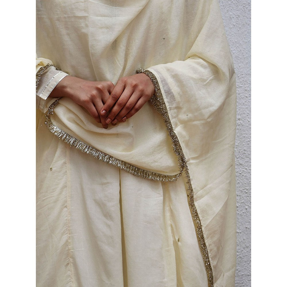 Chidiyaa Jugnu Eve Cream Mulmul Cotton Kurta Pants with Dupatta (Set of 3)