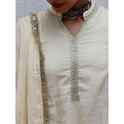 Chidiyaa Jugnu Eve Cream Mulmul Cotton Kurta Pants with Dupatta (Set of 3)