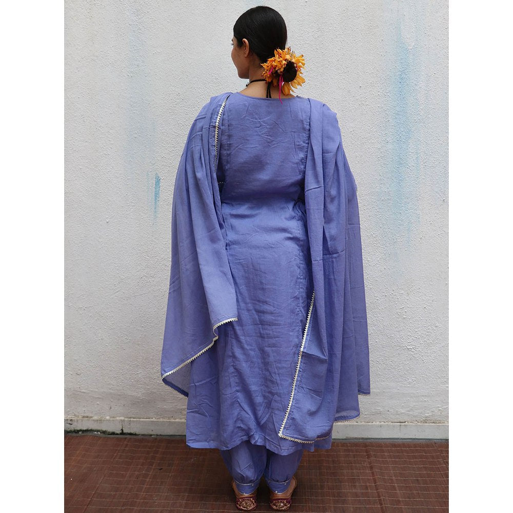 Chidiyaa Jugnu Shine Blue Mulmul Cotton Kurta Pants with Dupatta (Set of 3)