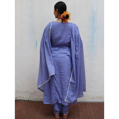 Chidiyaa Jugnu Shine Blue Mulmul Cotton Kurta Pants with Dupatta (Set of 3)