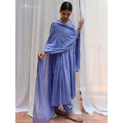 Chidiyaa Jugnu Shine Blue Mulmul Cotton Kurta Pants with Dupatta (Set of 3)