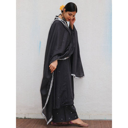 Chidiyaa Jugnu Tej Black Mulmul Cotton Kurta Pants with Dupatta (Set of 3)
