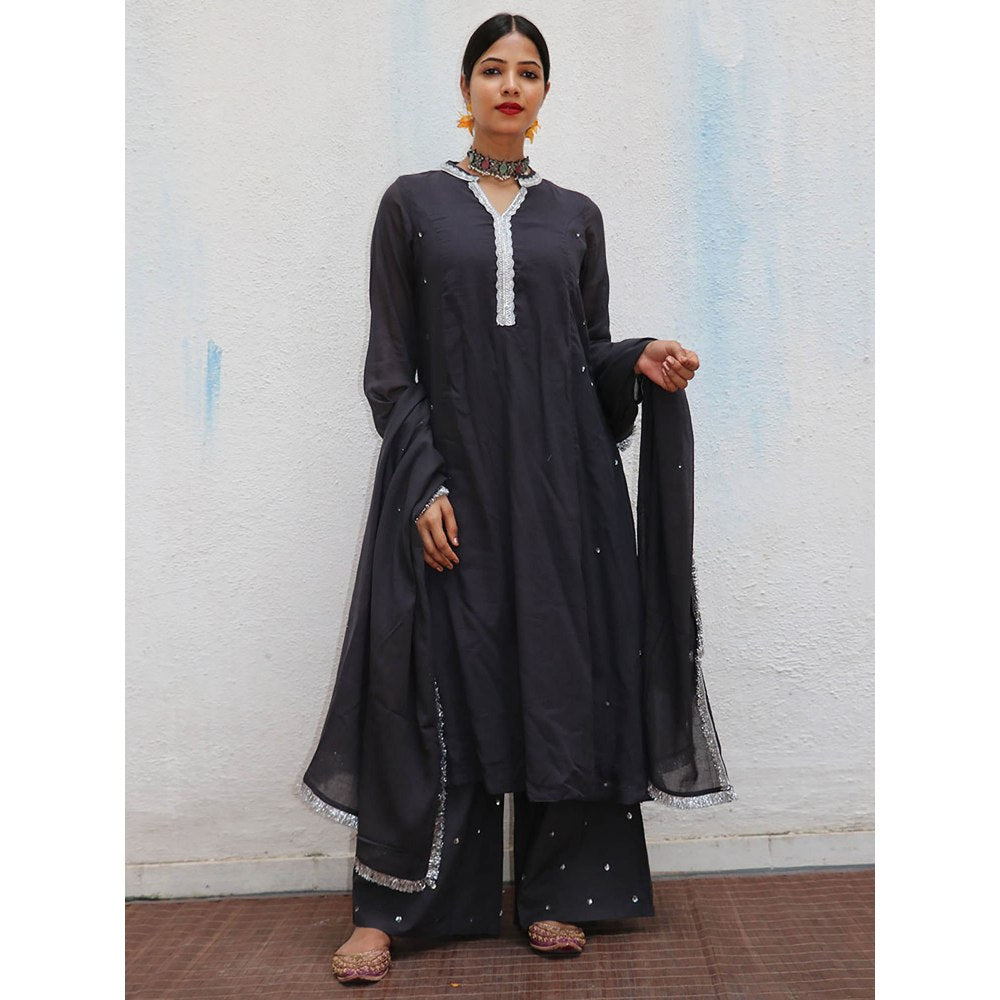 Chidiyaa Jugnu Tej Black Mulmul Cotton Kurta Pants with Dupatta (Set of 3)