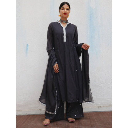 Chidiyaa Jugnu Tej Black Mulmul Cotton Kurta Pants with Dupatta (Set of 3)