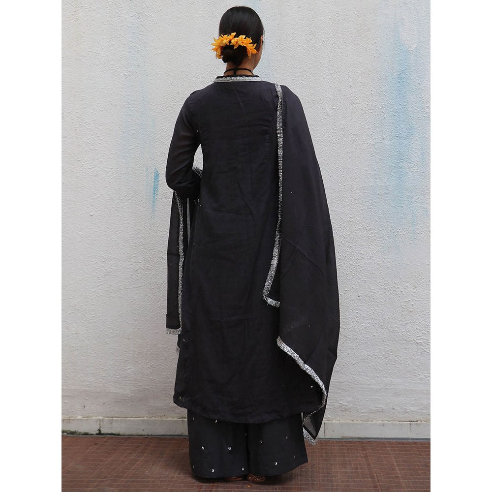 Chidiyaa Jugnu Tej Black Mulmul Cotton Kurta Pants with Dupatta (Set of 3)