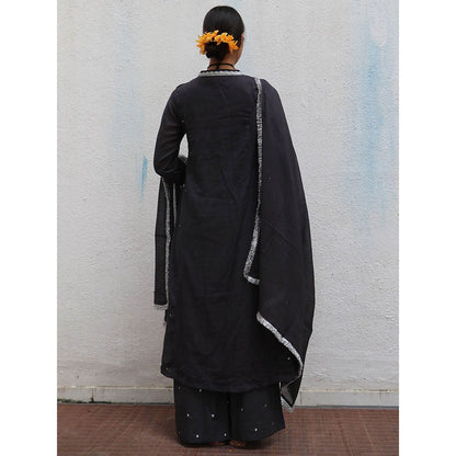 Chidiyaa Jugnu Tej Black Mulmul Cotton Kurta Pants with Dupatta (Set of 3)