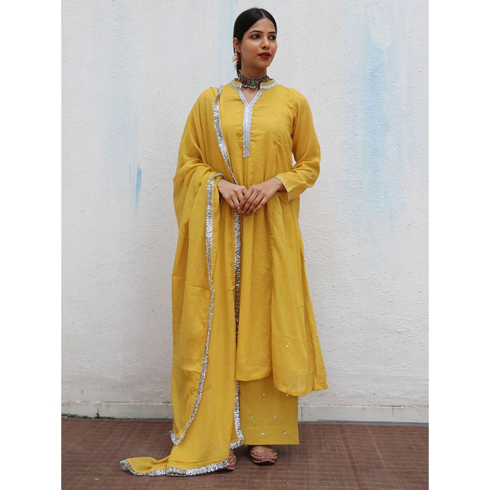 Chidiyaa Jugnu Manjari Mustard Mulmul Cotton Kurta Pants with Dupatta (Set of 3)