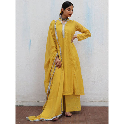 Chidiyaa Jugnu Manjari Mustard Mulmul Cotton Kurta Pants with Dupatta (Set of 3)