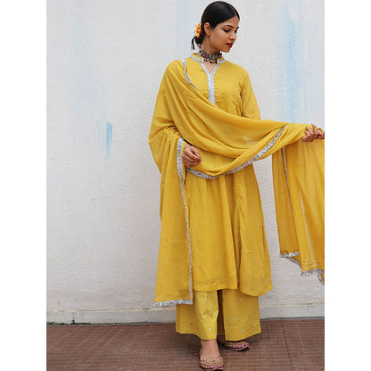 Chidiyaa Jugnu Manjari Mustard Mulmul Cotton Kurta Pants with Dupatta (Set of 3)