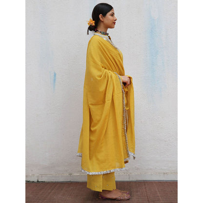 Chidiyaa Jugnu Manjari Mustard Mulmul Cotton Kurta Pants with Dupatta (Set of 3)