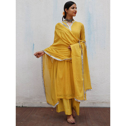 Chidiyaa Jugnu Manjari Mustard Mulmul Cotton Kurta Pants with Dupatta (Set of 3)