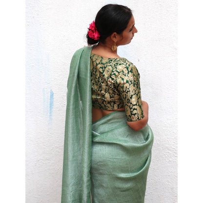 Chidiyaa Thread of Gold Mehndi Green Brocade Blouse