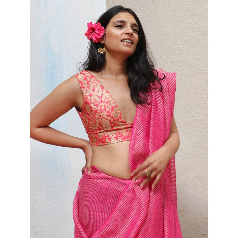 Chidiyaa Thread of Gold Fuchsia Pink Brocade Blouse