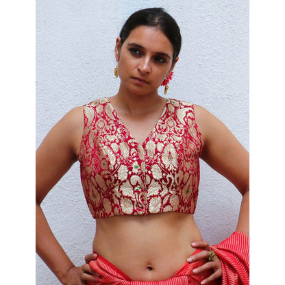 Chidiyaa Thread of Gold Ruby Red Brocade Blouse