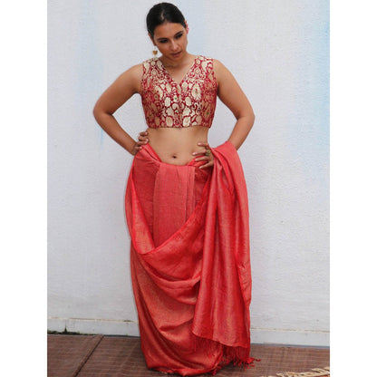 Chidiyaa Thread of Gold Ruby Red Brocade Blouse