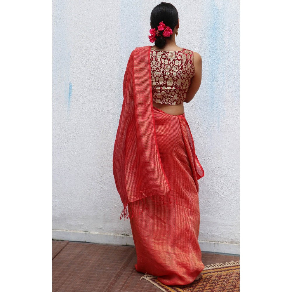 Chidiyaa Thread of Gold Ruby Red Brocade Blouse