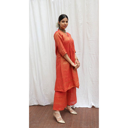 Chidiyaa Lali Handwoven Cotton Zari Kurta & Palazzo (Set of 2)