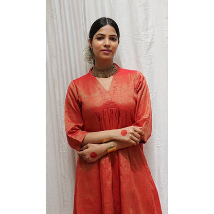 Chidiyaa Lali Handwoven Cotton Zari Kurta & Palazzo (Set of 2)