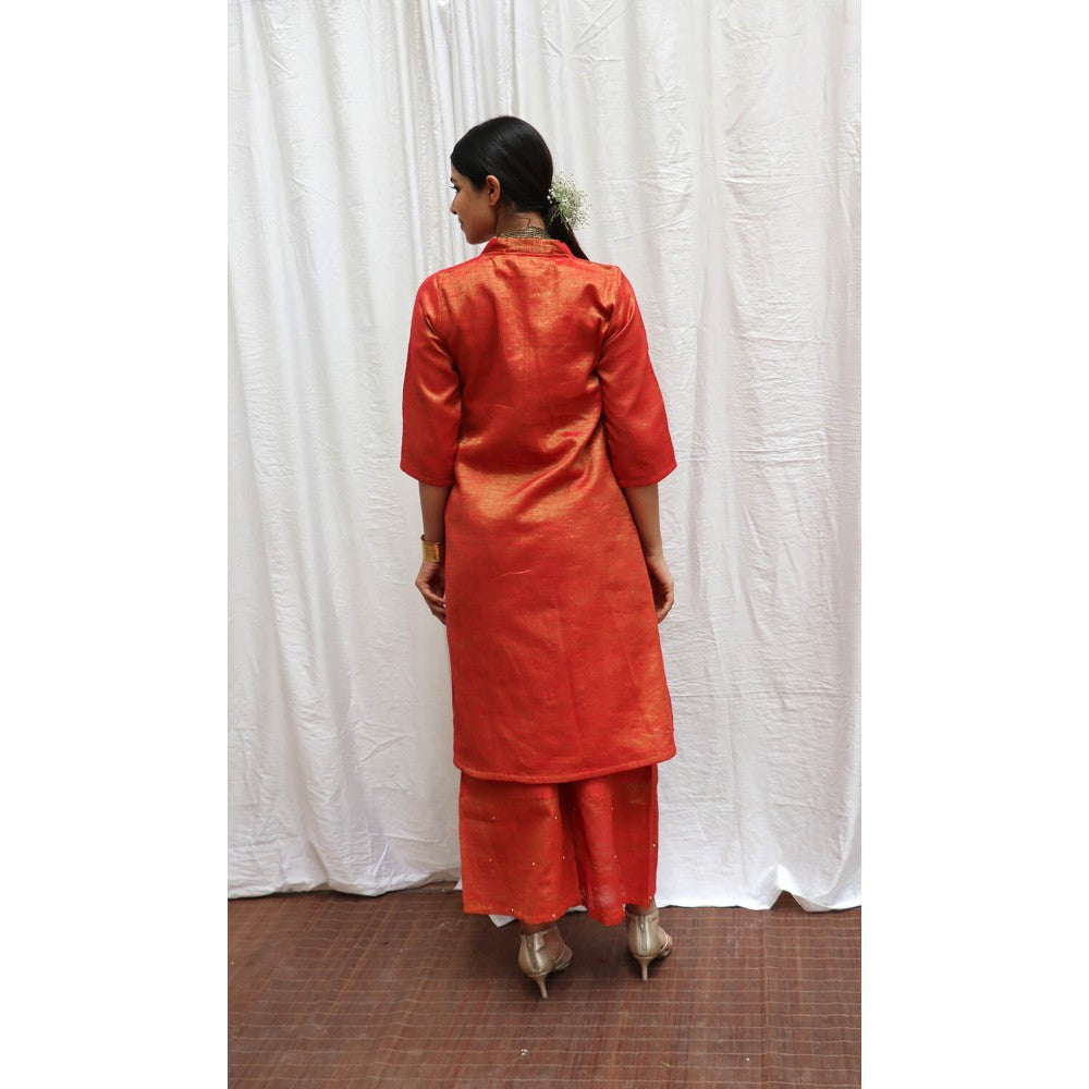 Chidiyaa Lali Handwoven Cotton Zari Kurta & Palazzo (Set of 2)