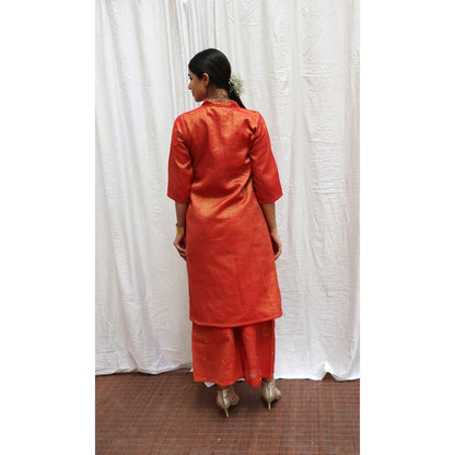 Chidiyaa Lali Handwoven Cotton Zari Kurta & Palazzo (Set of 2)