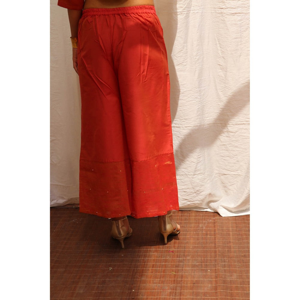 Chidiyaa Lali Handwoven Cotton Zari Kurta & Palazzo (Set of 2)
