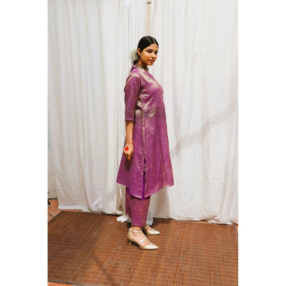 Chidiyaa Amethyst Handwoven Cotton Zari Kurta & Palazzo (Set of 2)