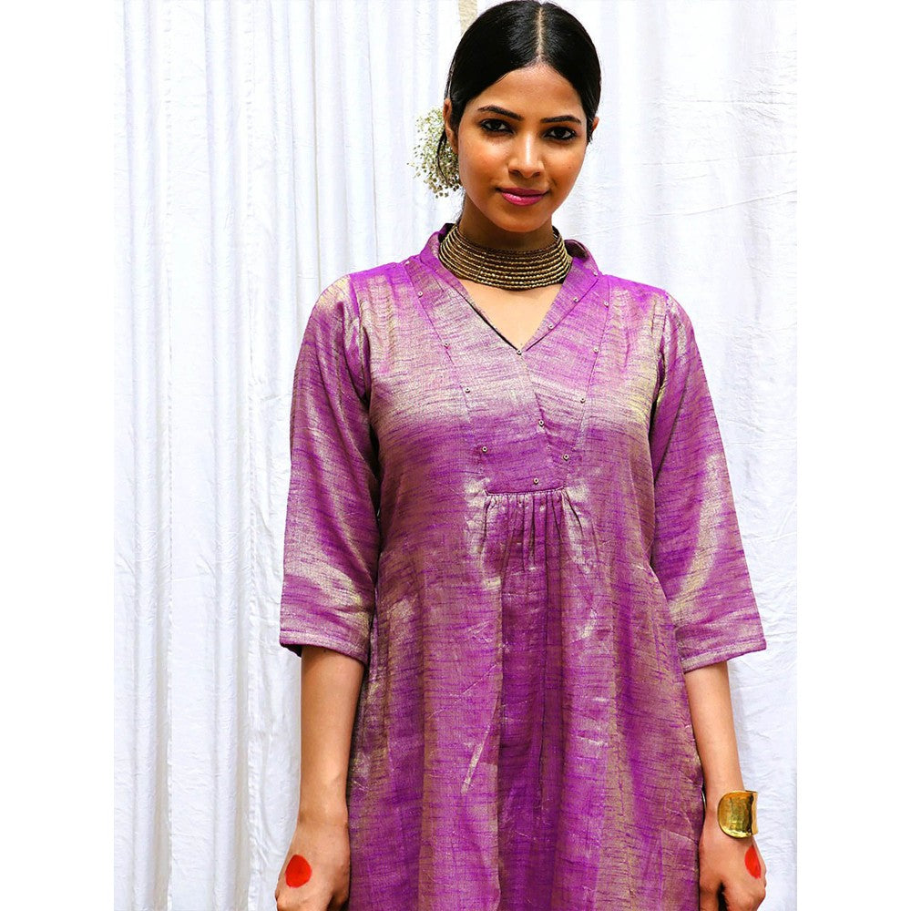 Chidiyaa Amethyst Handwoven Cotton Zari Kurta & Palazzo (Set of 2)