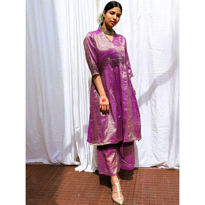 Chidiyaa Amethyst Handwoven Cotton Zari Kurta & Palazzo (Set of 2)