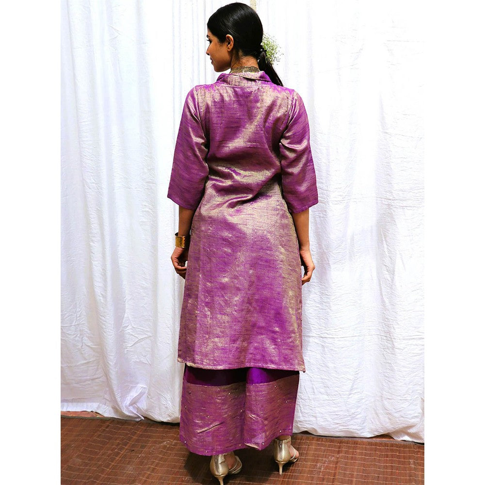 Chidiyaa Amethyst Handwoven Cotton Zari Kurta & Palazzo (Set of 2)
