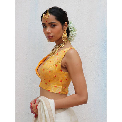 Chidiyaa Juhi Mogra Clementina Yellow Brocade Stitched Blouse