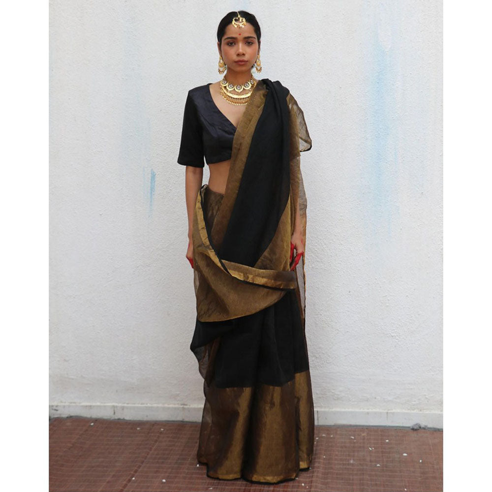 Chidiyaa Chandni Raatein Kalyani Handwoven Linen Zari Saree with Unstitched Blouse