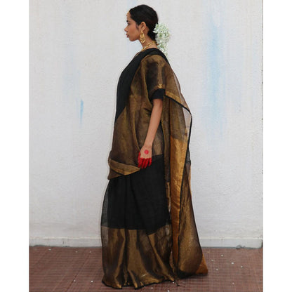 Chidiyaa Chandni Raatein Kalyani Handwoven Linen Zari Saree with Unstitched Blouse