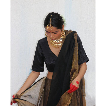 Chidiyaa Chandni Raatein Kalyani Handwoven Linen Zari Saree with Unstitched Blouse