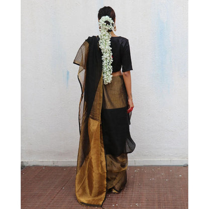 Chidiyaa Chandni Raatein Kalyani Handwoven Linen Zari Saree with Unstitched Blouse