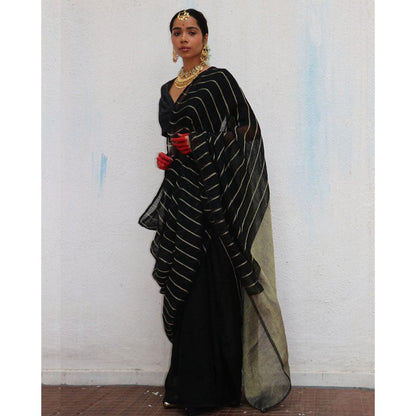 Chidiyaa Chandni Raatein Binodini Handwoven Linen Zari Saree with Unstitched Blouse