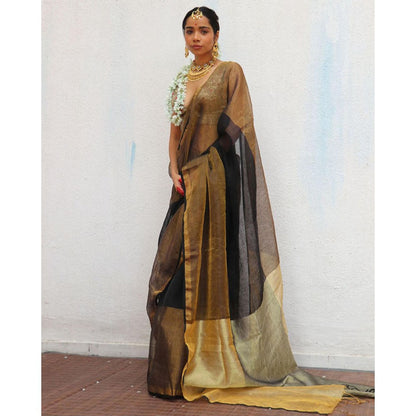 Chidiyaa Chandni Raatein Urvashi Handwoven Linen Zari Saree with Unstitched Blouse