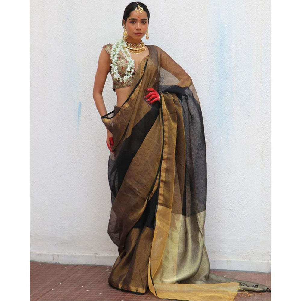 Chidiyaa Chandni Raatein Urvashi Handwoven Linen Zari Saree with Unstitched Blouse