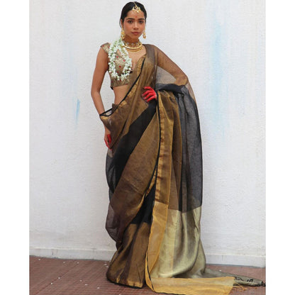 Chidiyaa Chandni Raatein Urvashi Handwoven Linen Zari Saree with Unstitched Blouse