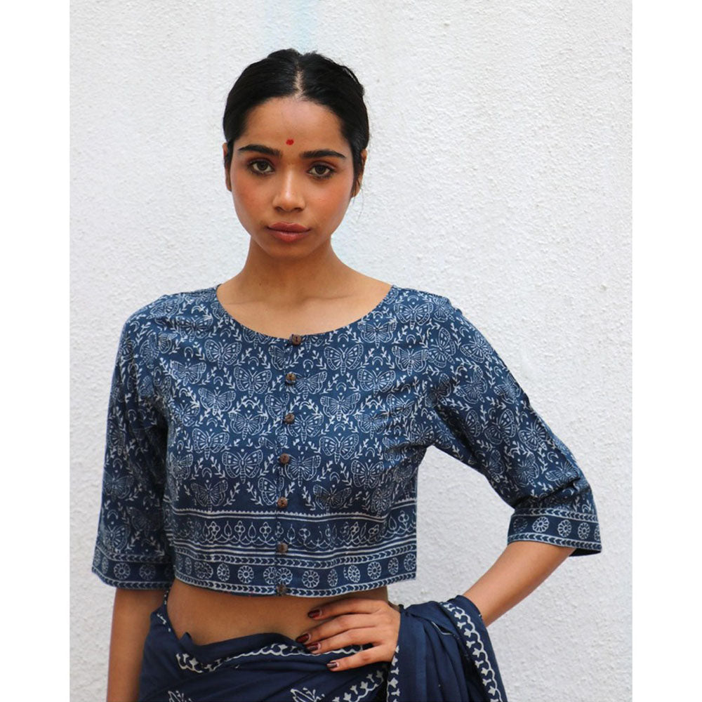 Chidiyaa Paakhi Jasmine Nights Hand Block Printed Cotton Stitched Blouse