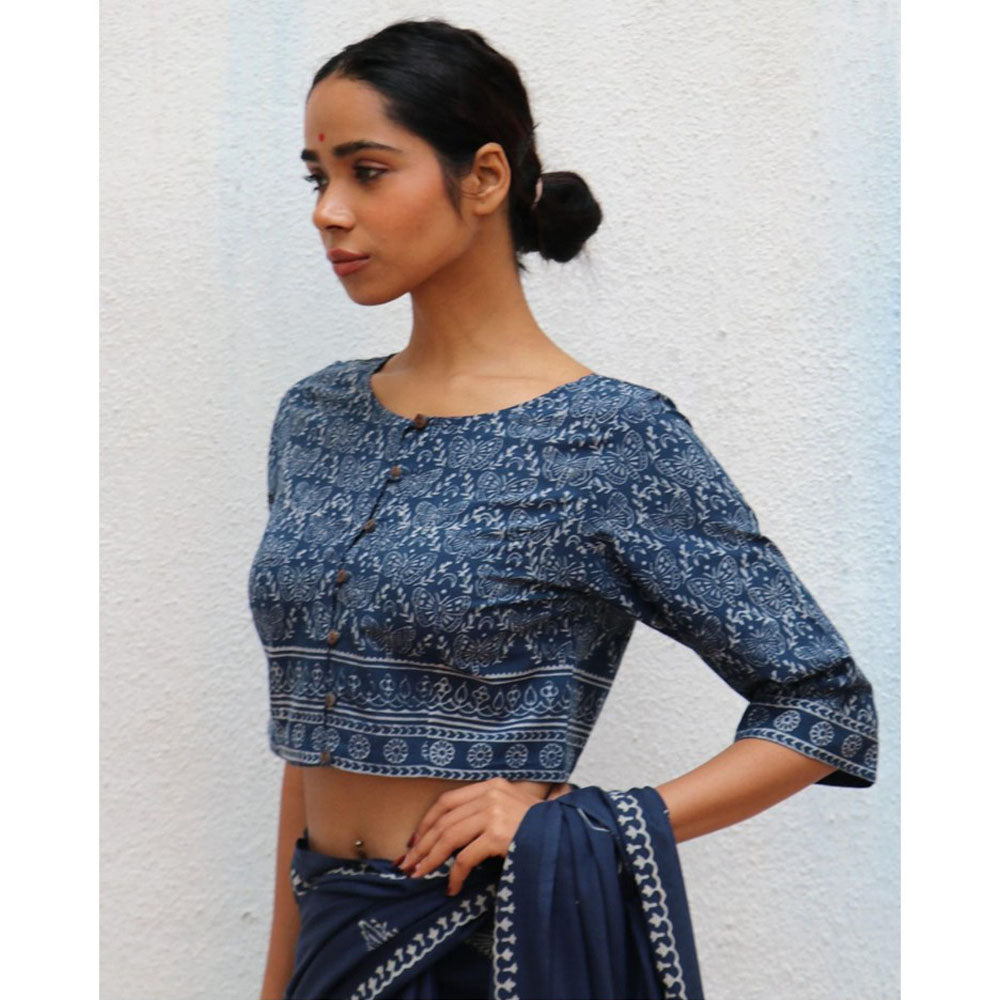 Chidiyaa Paakhi Jasmine Nights Hand Block Printed Cotton Stitched Blouse