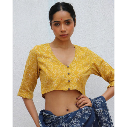 Chidiyaa Paakhi Augustina Hand Block Printed Cotton Stitched Blouse