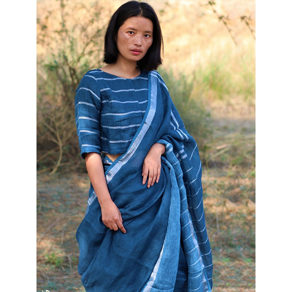 Chidiyaa Ambar Handwoven Linen Saree with Unstitched Blouse