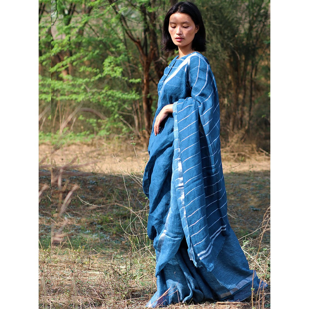 Chidiyaa Ambar Handwoven Linen Saree with Unstitched Blouse