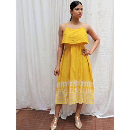 Chidiyaa Mimosa Yellow Printed Cotton Midi Dress