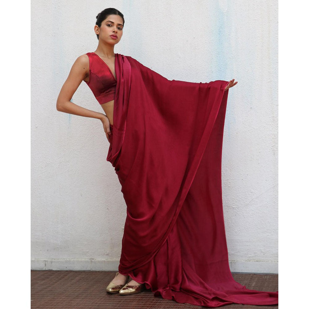 Chidiyaa Maroon Amaya Modal Silk Saree