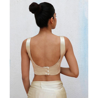 Chidiyaa Cream Tarni Mashru Silk Stitched Blouse