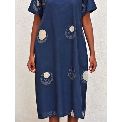 Chidiyaa Humming Bird Wings Of Serenity Blue Hand Block Printed Cotton Dress