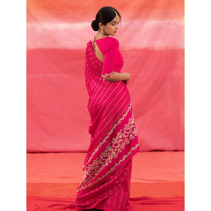DEEPTHEE Pink Striped Silk Saree with Stitched Blouse