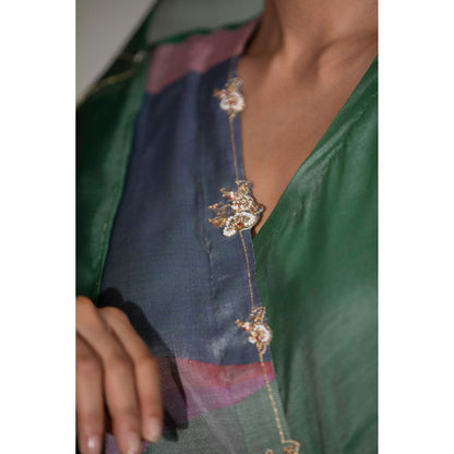 DEEPTHEE Green Hand Embroidered Phool Guchha Crossover Kurta with Pant & Dupatta (Set of 3)