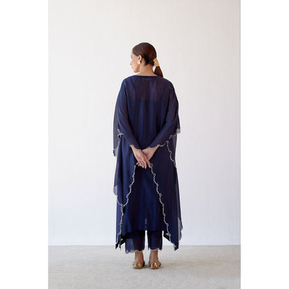 Devnaagri Navy Ivory Chanderi Kaftan and Palazzo (Set of 2)